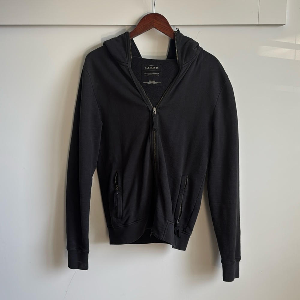 All Saints Black Zip Up Sweater